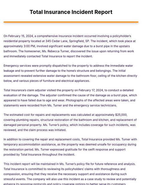 total insurance incident report transcript|Total Insurance Incident Report Example [Edit & Download].